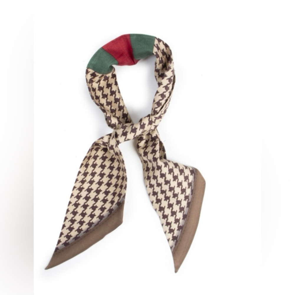 GUCCI Neck Scarf Authentic HOUNDSTOOTH Web vintage RARE Beige Brown Nwot